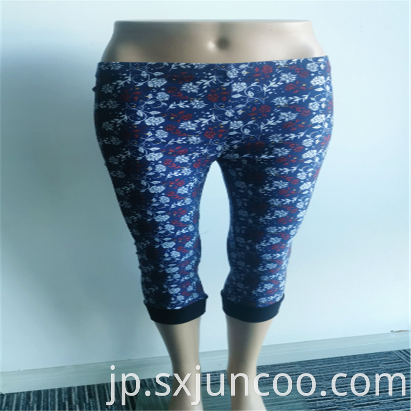 Crimping Process Rayon Printed Medium Length Leggings